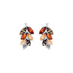 Sterling Silver Natural Baltic Amber Leaf Stud Earrings