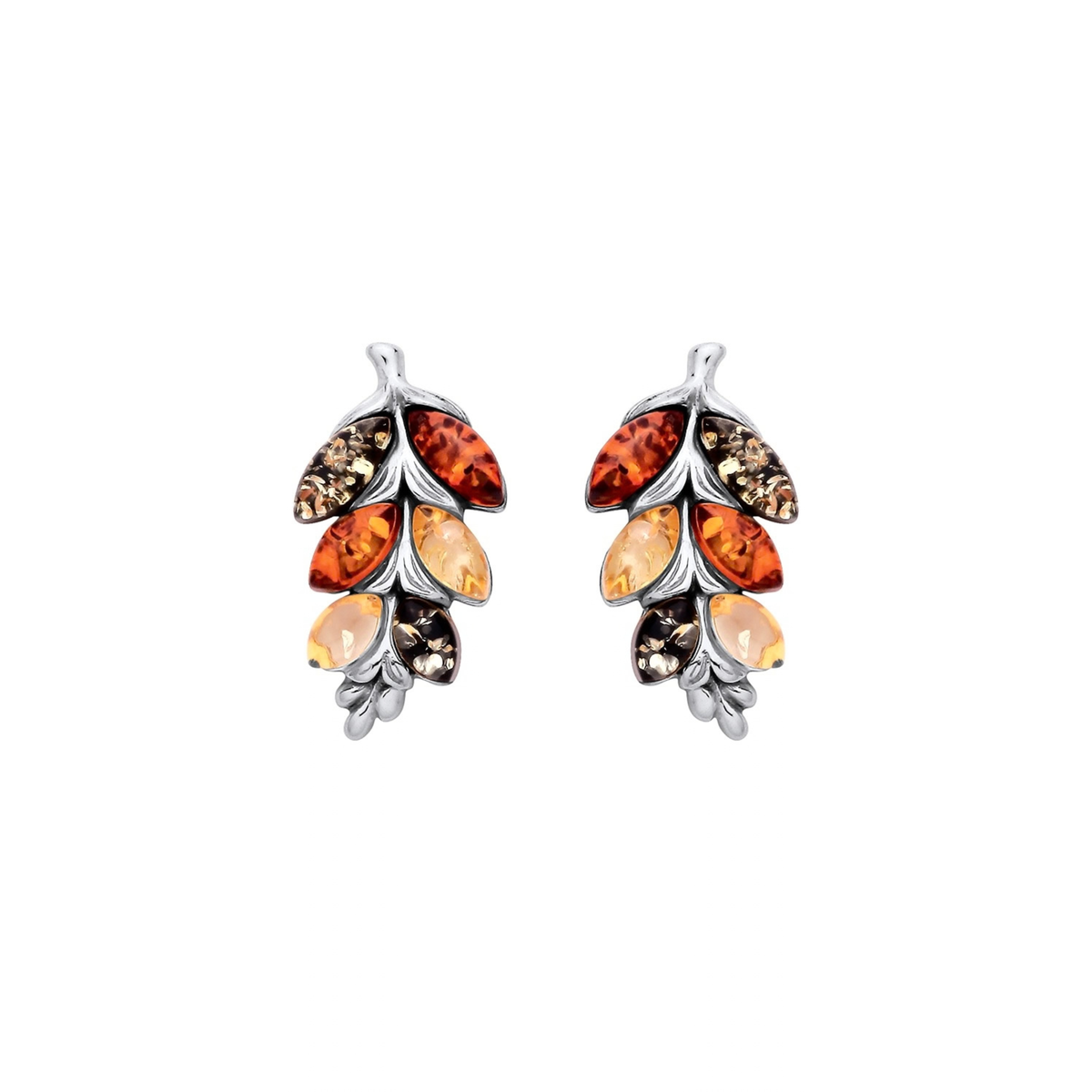 Sterling Silver Natural Baltic Amber Leaf Stud Earrings