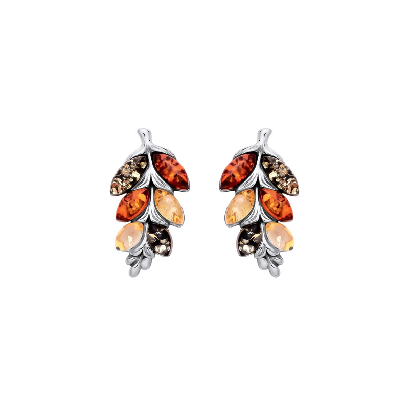 Sterling Silver Natural Baltic Amber Leaf Stud Earrings