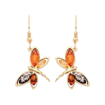 Gold Plated Sterling Silver Natural Baltic Amber Dragonfly Drop Earrings