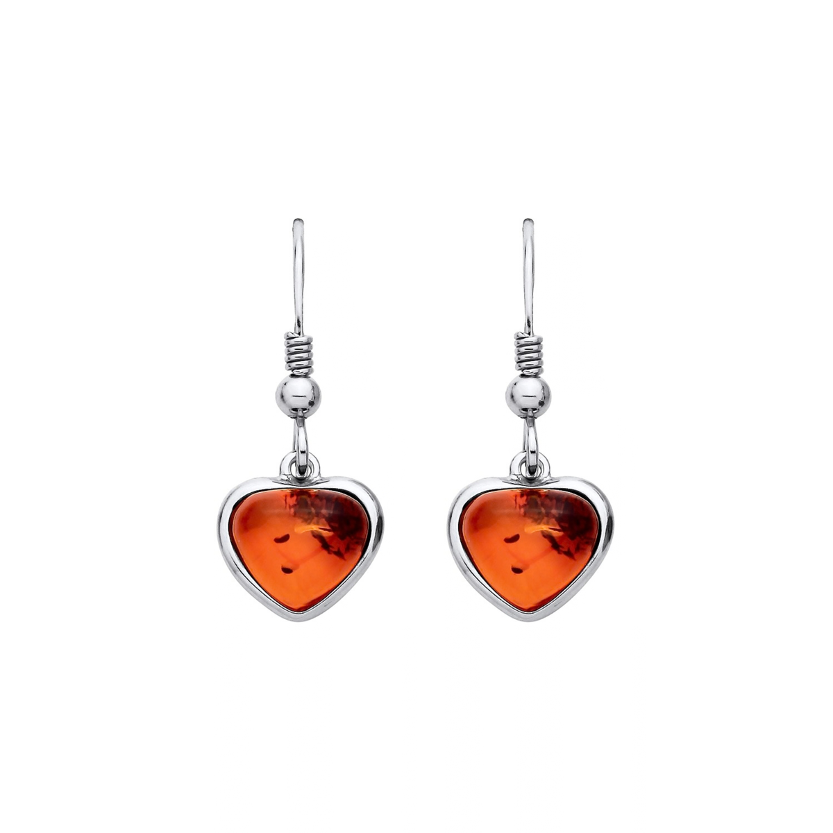 Sterling Silver Natural Baltic Amber Heart Drop Earrings