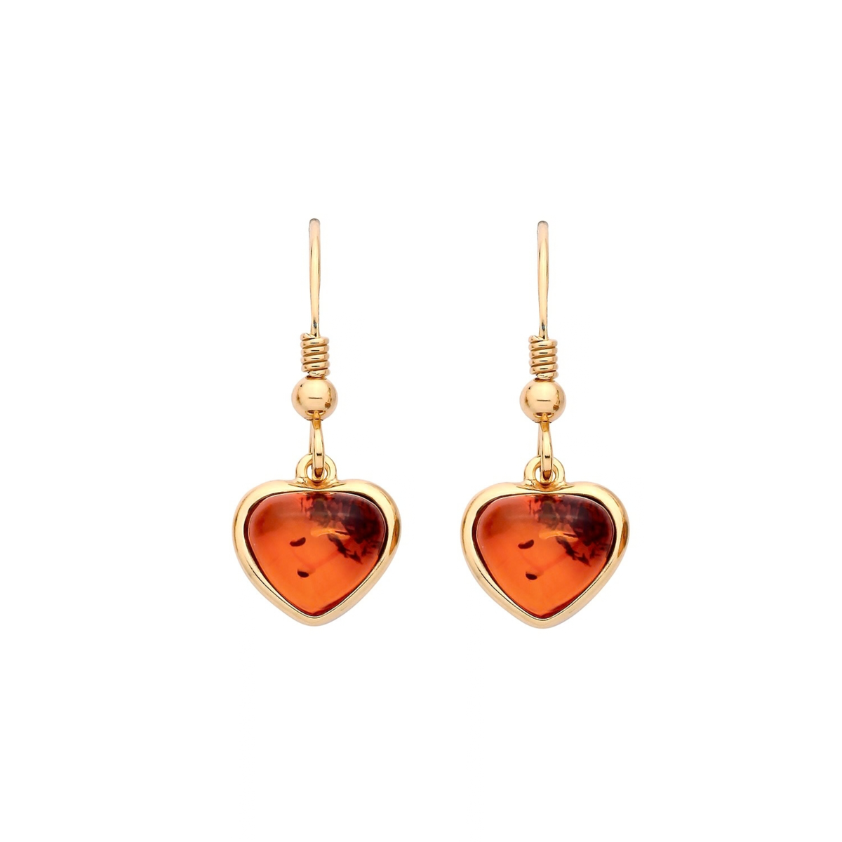 Gold Plated Sterling Silver Natural Baltic Amber Heart Drop Earrings