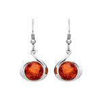Sterling Silver Natural Baltic Amber Round Cabochon Drop Earrings