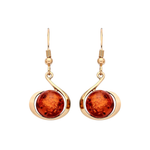Gold Plated Sterling Silver Natural Baltic Amber Round Cabochon Drop Earrings