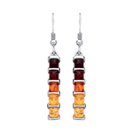 Sterling Silver Natural Baltic Amber Graduated Square Drop Earrings