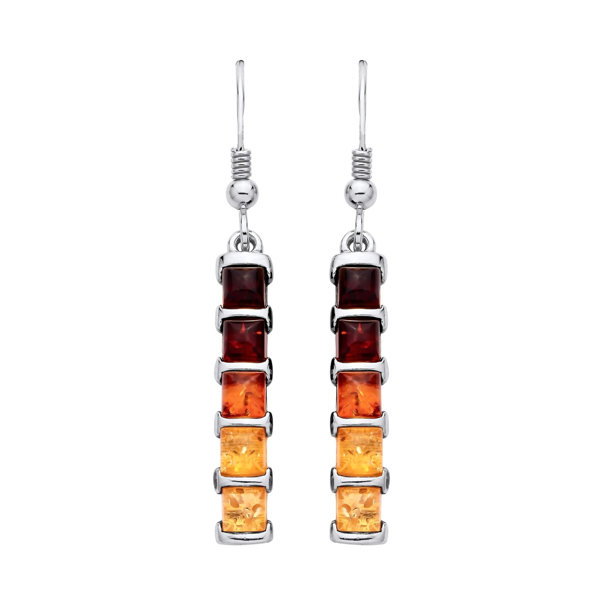 Sterling Silver Natural Baltic Amber Graduated Square Drop Earrings