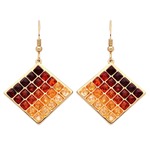 Gold Plated Sterling Silver Natural Baltic Amber Mosaic Diamond Drop Earrings