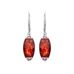 Sterling Silver Natural Baltic Amber Elongated Oval Drop Earrings