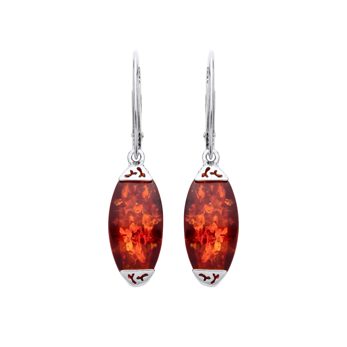 Sterling Silver Natural Baltic Amber Elongated Oval Drop Earrings