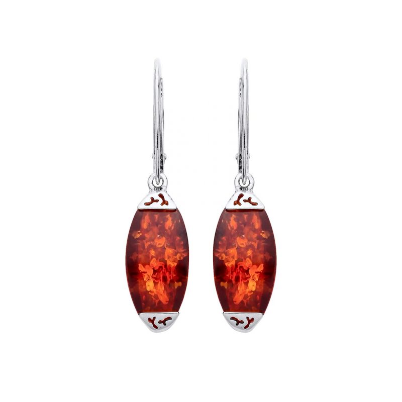 Sterling Silver Natural Baltic Amber Elongated Oval Drop Earrings