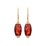 Gold Plated Sterling Silver Natural Baltic Amber Elongated Oval Drop Earrings