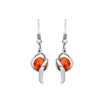 Sterling Silver Natural Baltic Amber Round Cabochon Sweep Drop Earrings