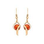 Gold Plated Sterling Silver Natural Baltic Amber Round Cabochon Sweep Drop Earrings