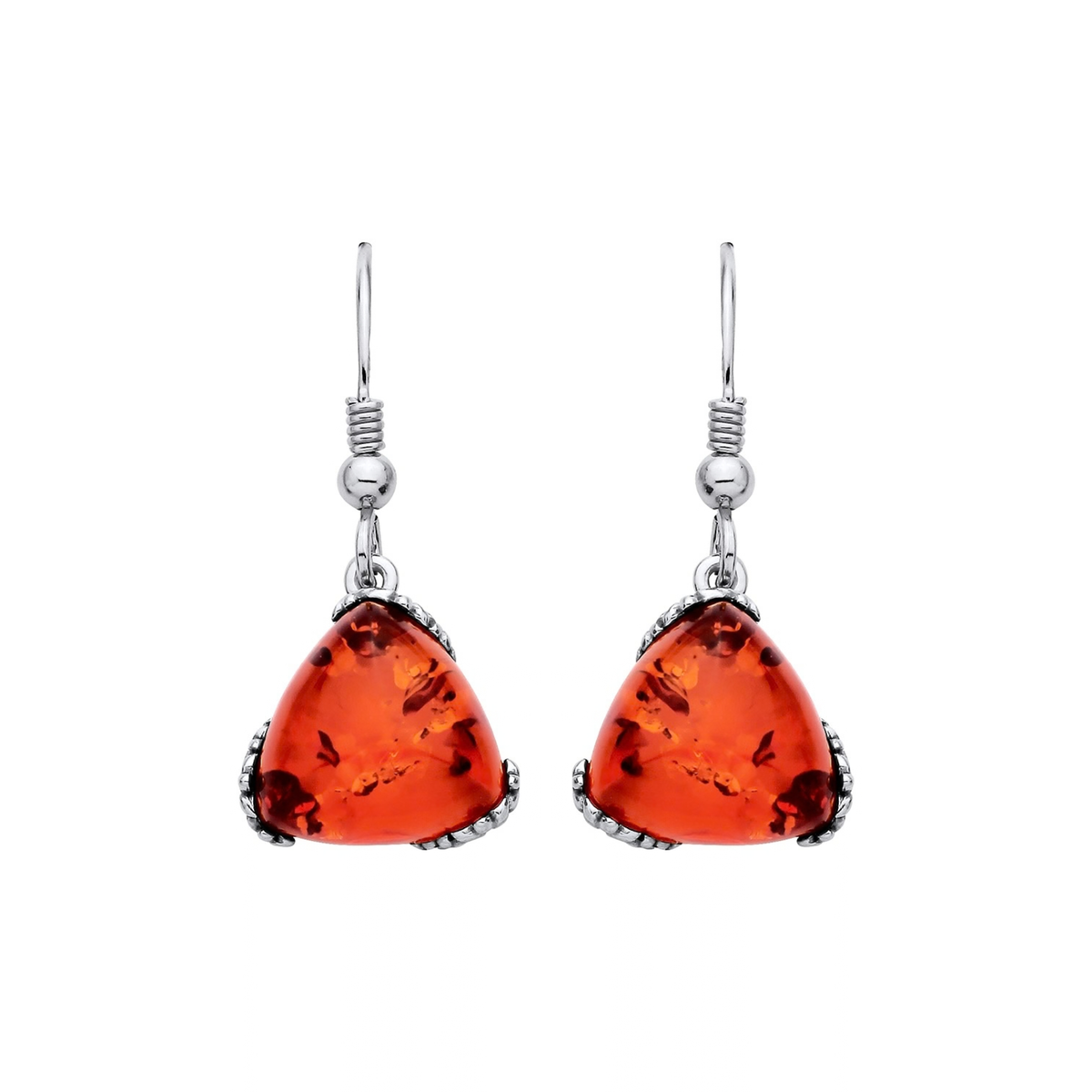 Sterling Silver Natural Baltic Amber Angular Triangle Drop Earrings
