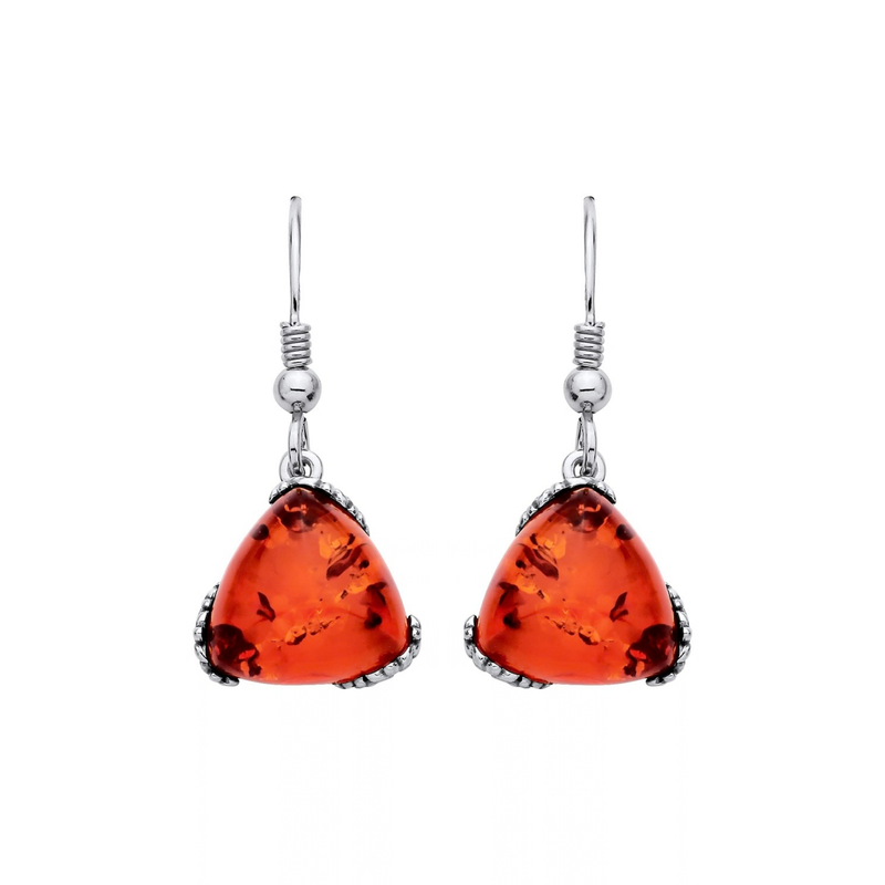 Sterling Silver Natural Baltic Amber Angular Triangle Drop Earrings