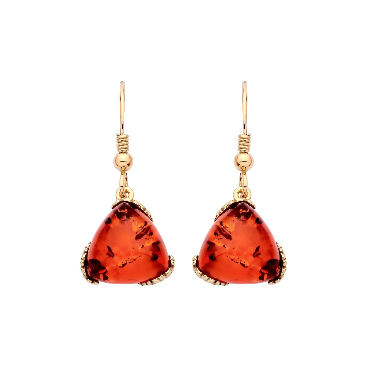 Gold Plated Sterling Silver Natural Baltic Amber Angular Triangle Drop Earrings