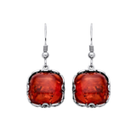 Sterling Silver Natural Baltic Amber Geometric Square Drop Earrings