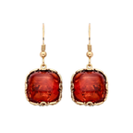 Gold Plated Sterling Silver Natural Baltic Amber Geometric Square Drop Earrings