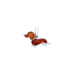 Sterling Silver Natural Baltic Amber Dachshund Dog Pendant