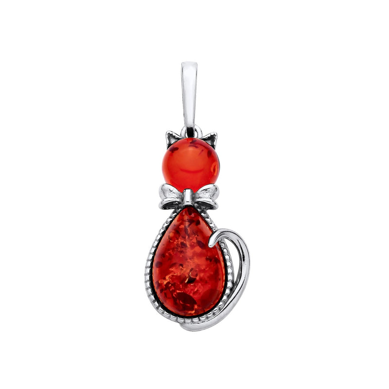 Sterling Silver Natural Baltic Amber Cat Pendant