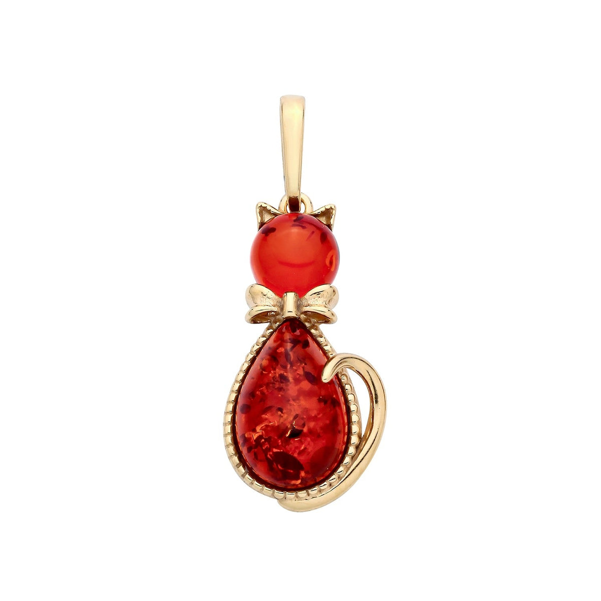 Gold Plated Sterling Silver Natural Baltic Amber Cat Pendant