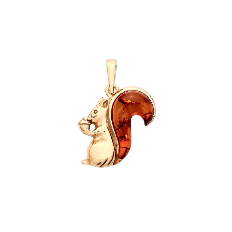 Gold Plated Sterling Silver Natural Baltic Amber Squirrel Pendant