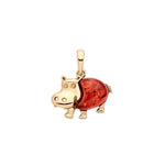 Gold Plated Sterling Silver Natural Baltic Amber Hippo Pendant