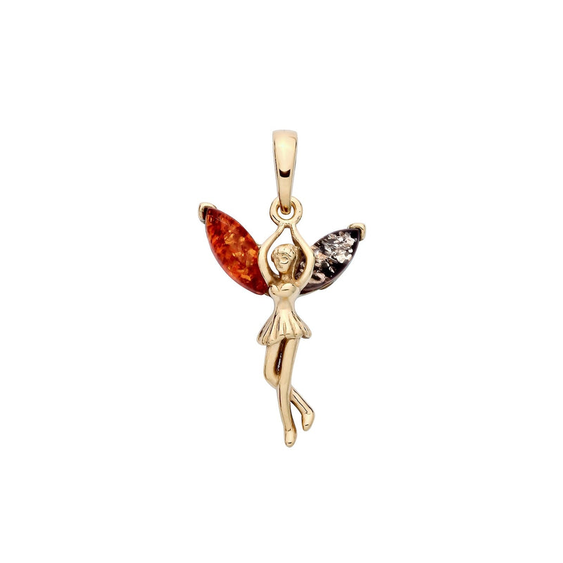 Gold Plated Sterling Silver Natural Baltic Amber Fairy Pendant