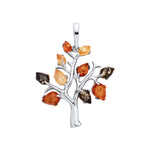 Sterling Silver Natural Baltic Amber Multi Coloured Tree of Life Pendant