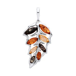 Sterling Silver Natural Baltic Amber Mixed Leaf Pendant