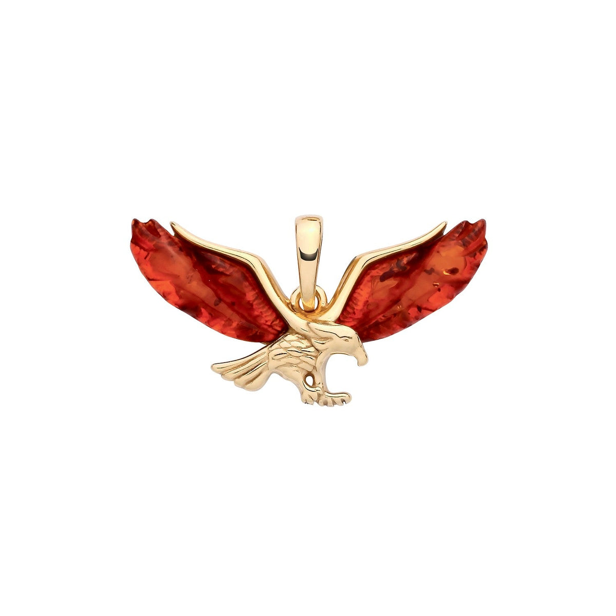 Gold Plated Sterling Silver Natural Baltic Amber Eagle Pendant
