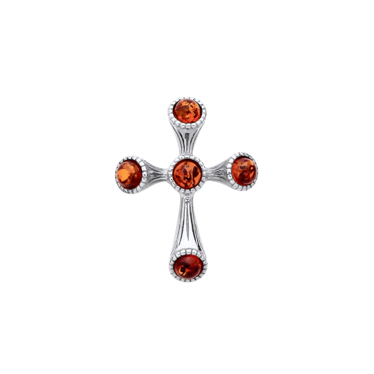 Sterling Silver Natural Baltic Amber Ornate Cross Pendant
