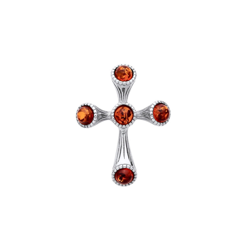 Sterling Silver Natural Baltic Amber Ornate Cross Pendant