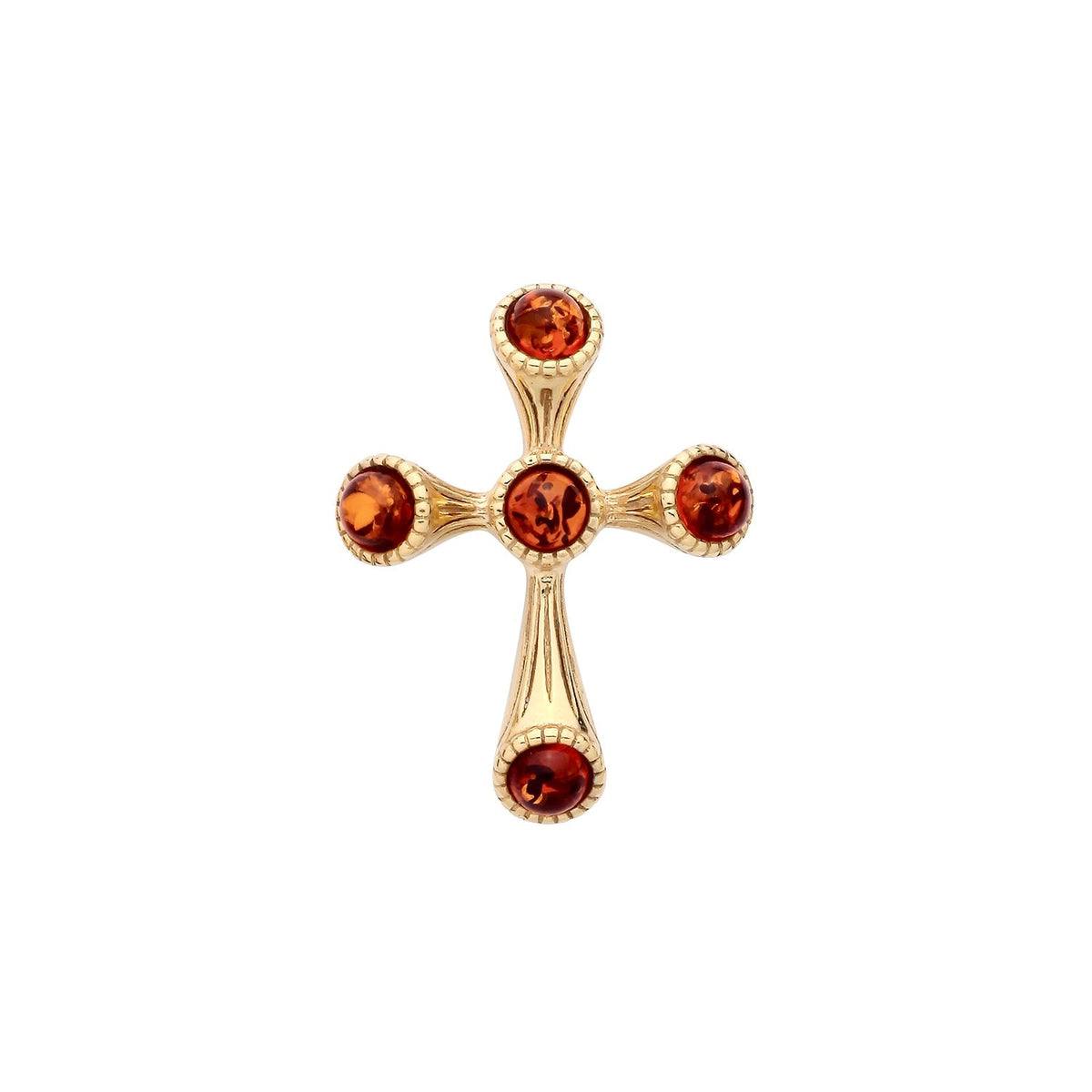 Gold Plated Sterling Silver Natural Baltic Amber Ornate Cross Pendant