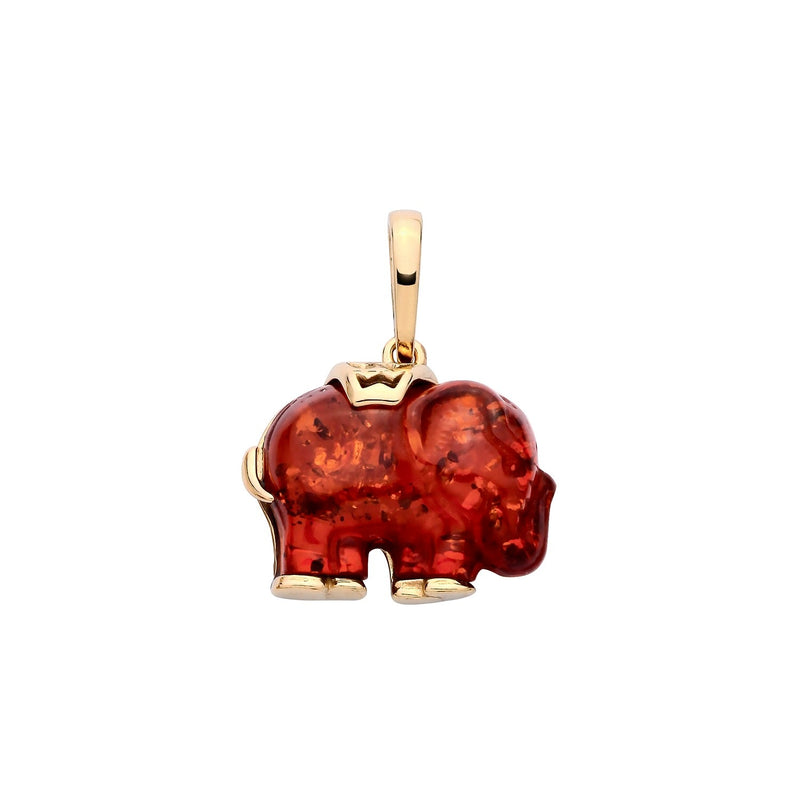 Gold Plated Sterling Silver Natural Baltic Amber Elephant Pendant