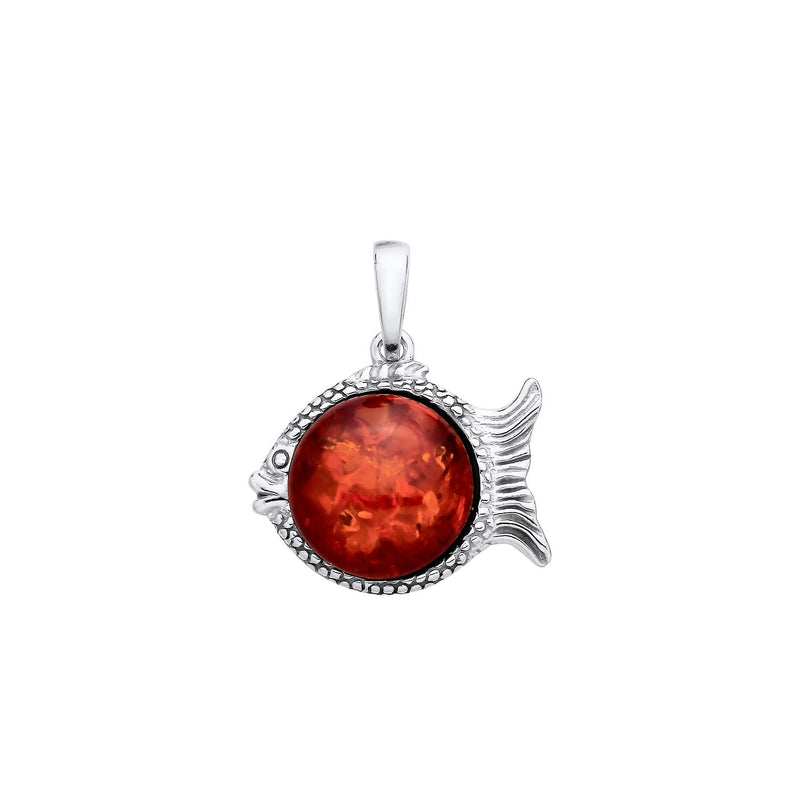 Sterling Silver Natural Baltic Amber Fish Pendant