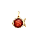 Gold Plated Sterling Silver Natural Baltic Amber Fish Pendant