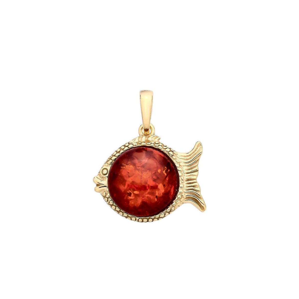 Gold Plated Sterling Silver Natural Baltic Amber Fish Pendant