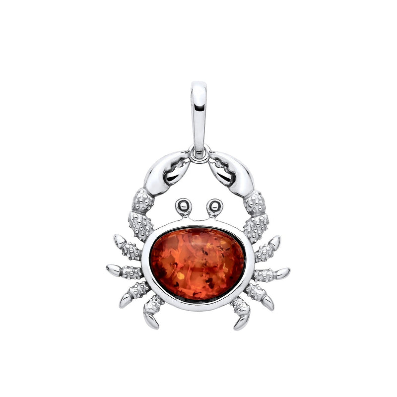 Sterling Silver Natural Baltic Amber Crab Pendant