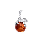 Sterling Silver Natural Baltic Amber Frog on Ball Pendant