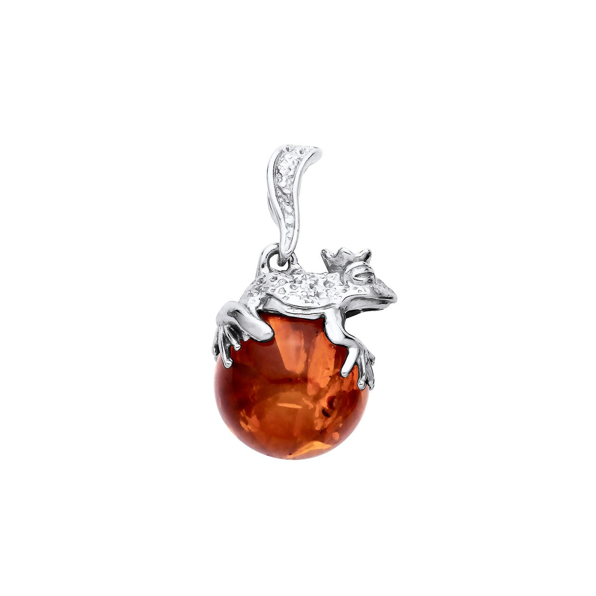Sterling Silver Natural Baltic Amber Frog on Ball Pendant