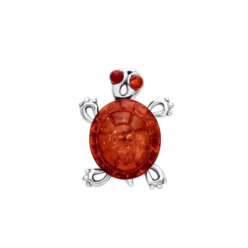 Sterling Silver Natural Baltic Amber Turtle Pendant