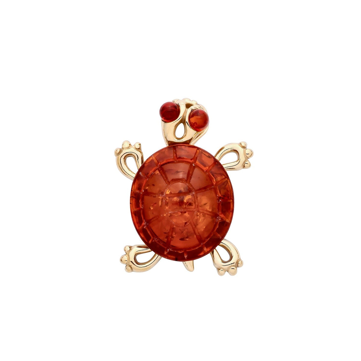 Gold Plated Sterling Silver Natural Baltic Amber Turtle Pendant