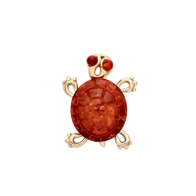 Gold Plated Sterling Silver Natural Baltic Amber Turtle Pendant