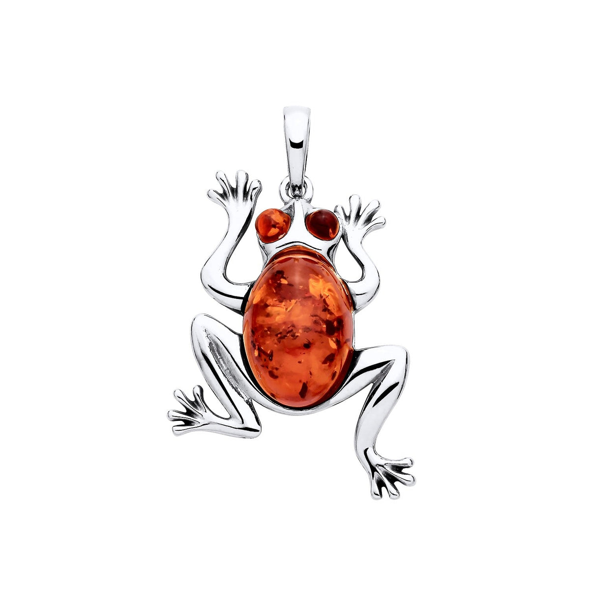 Sterling Silver Natural Baltic Amber Frog Pendant