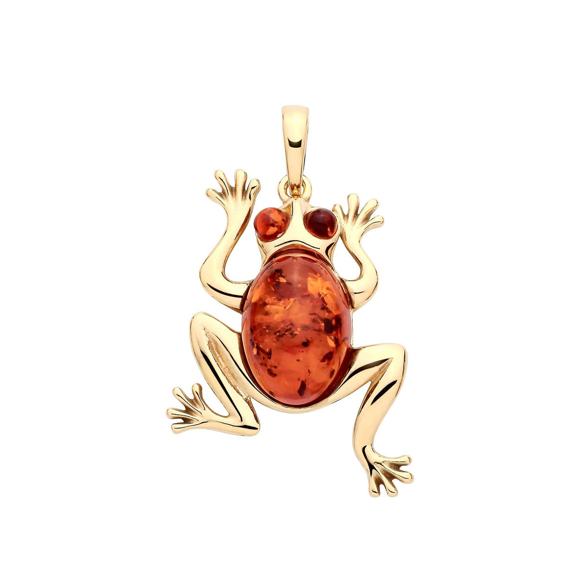 Gold Plated Sterling Silver Natural Baltic Amber Frog Pendant