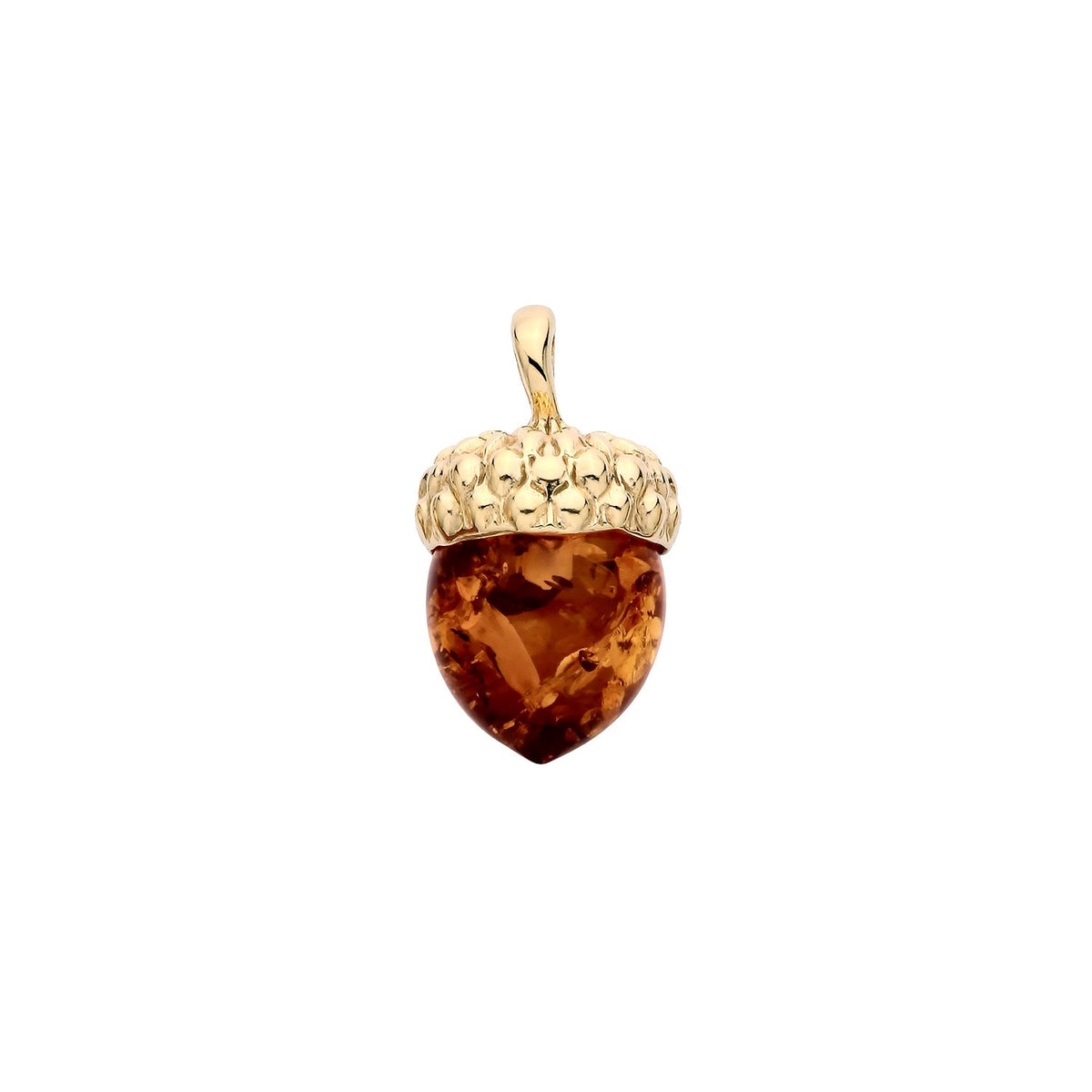 Gold Plated Sterling Silver Natural Baltic Amber Acorn Pendant