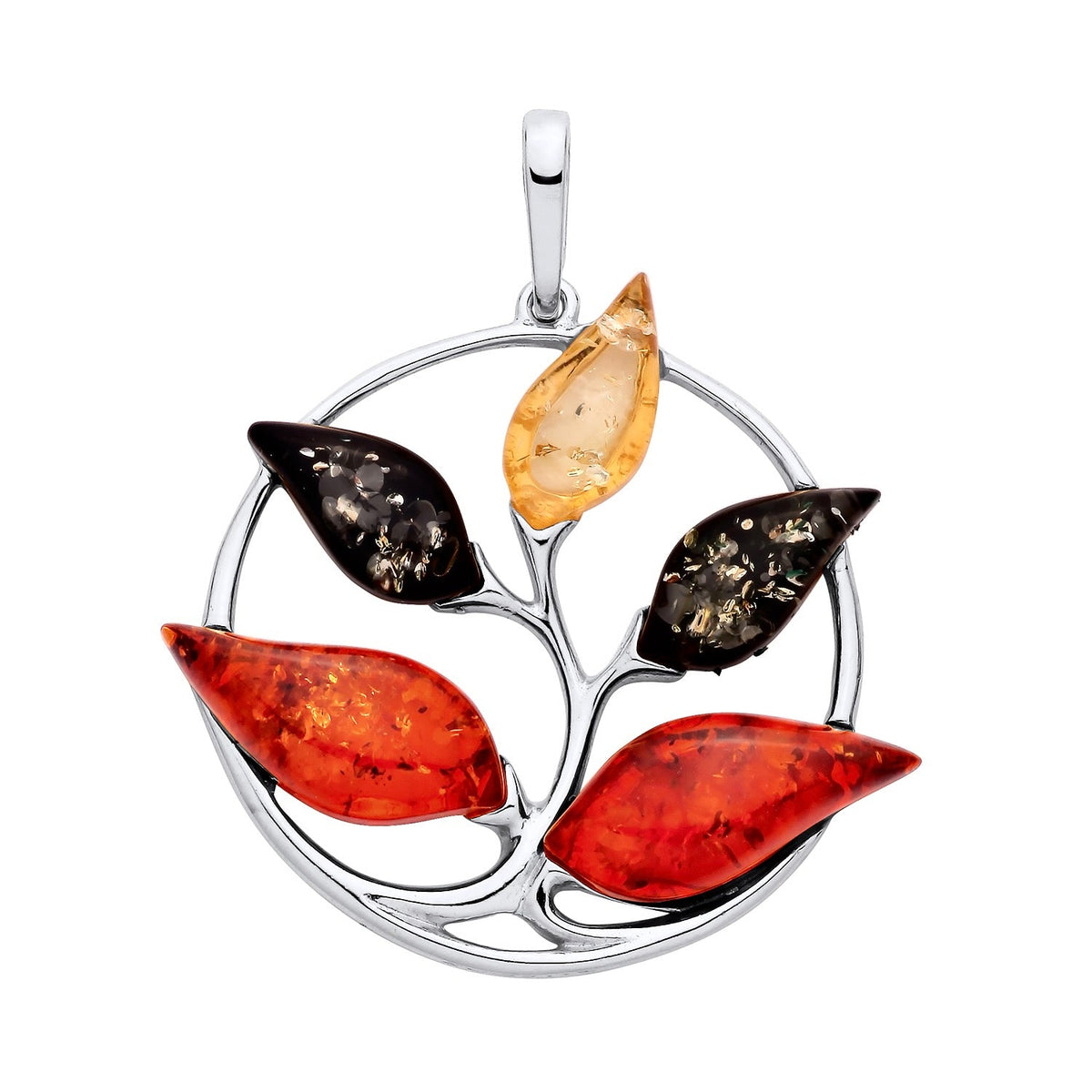 Sterling Silver Natural Baltic Amber Multi Leaf Pendant
