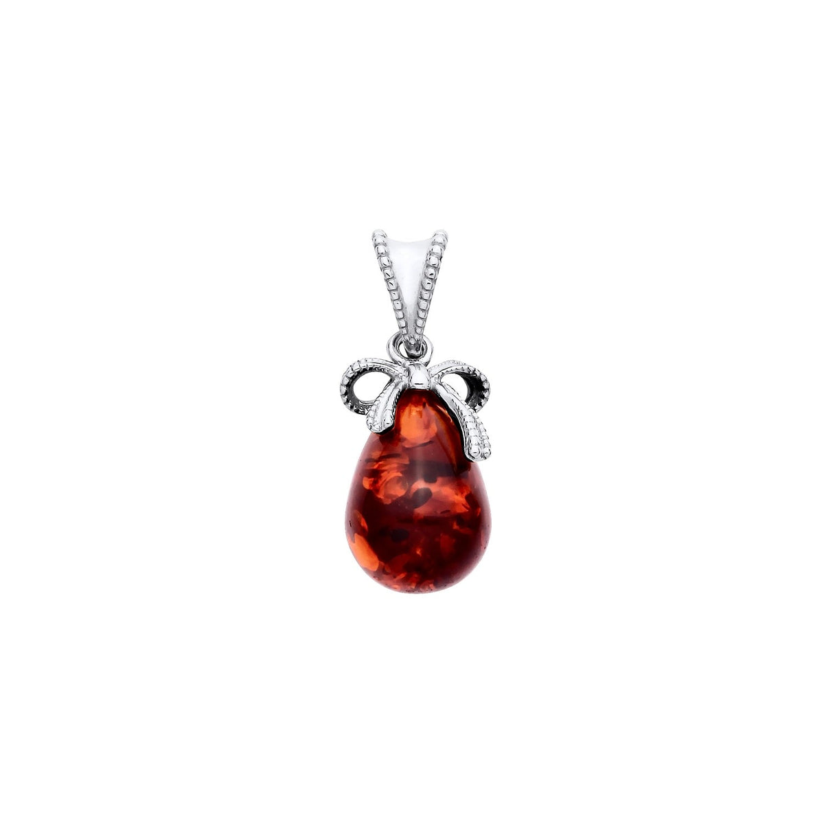 Sterling Silver Natural Baltic Amber Bow Ribbon Pendant