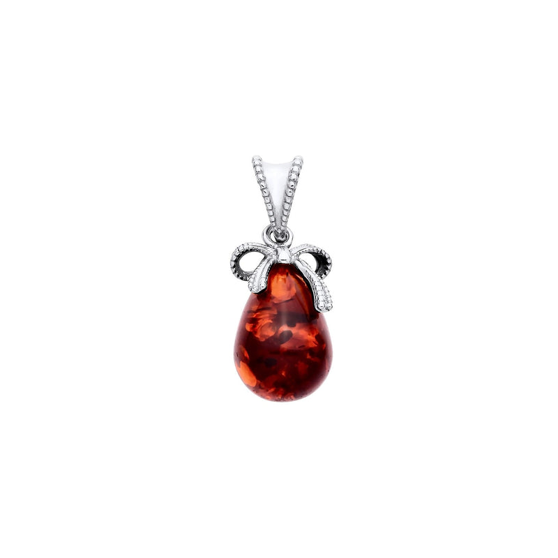 Sterling Silver Natural Baltic Amber Bow Ribbon Pendant
